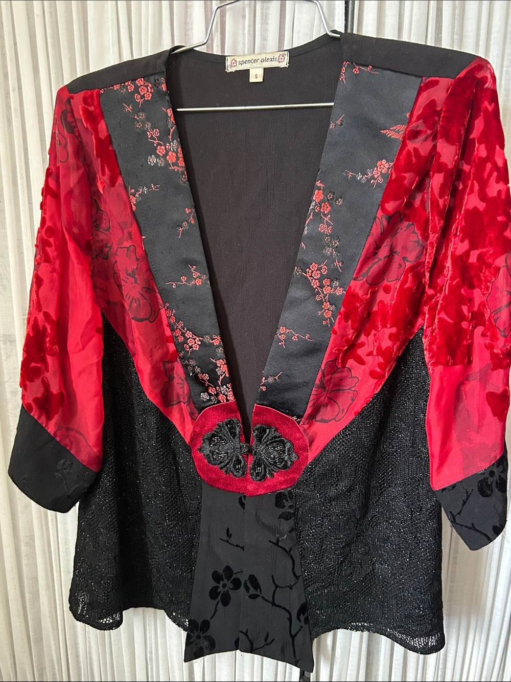 Spencer Alexis Women's Red & Black Velvet Floral Jacket